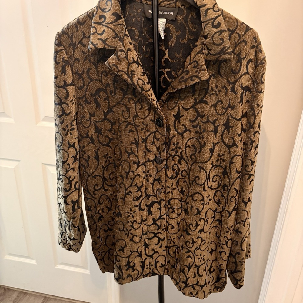 Vtg 90s Sag Harbor‎ Tapestry Blazer Damask Brocade 12 Shacket Layer Grandmacore